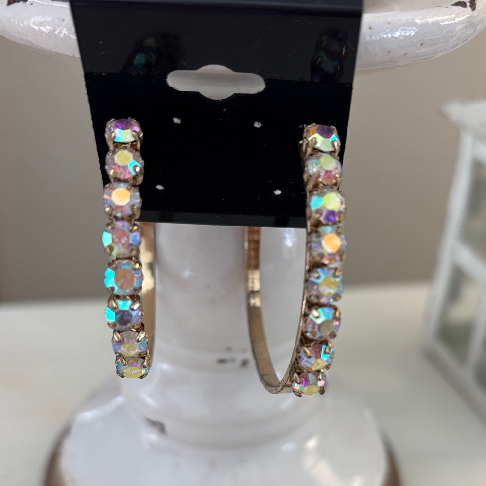 Crystal Gold Tone Hoop Earrings Large Gorgeous